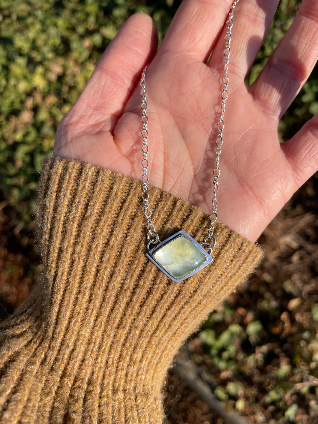 Prehnite Diamond Pendant