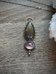 Green Labradorite + Super 7 Galaxy (Ring or Pendant)