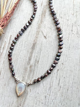 Load image into Gallery viewer, Peacock Purple/Silver Pearls with Mother of Pearl Teardrop
