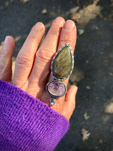 Green Labradorite + Super 7 Galaxy (Ring or Pendant)