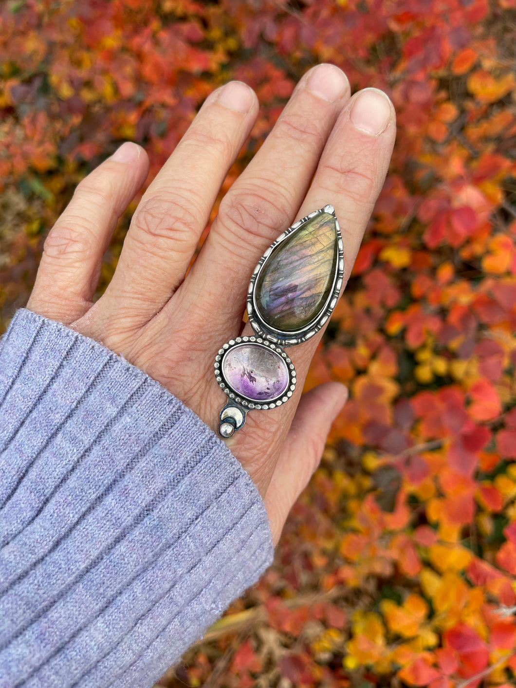 Green Labradorite + Super 7 (Ring or Pendant)