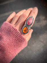 Load image into Gallery viewer, Rhodochrosite + Amber Ring (Size 9)
