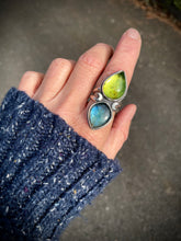 Load image into Gallery viewer, Blue Labradorite + Green Amber Celestial Ring {Size 8.5}
