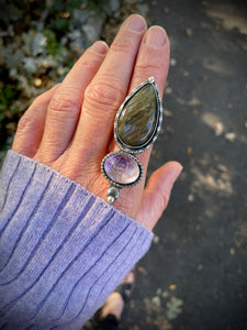 Green Labradorite + Super 7 Galaxy (Ring or Pendant)