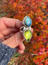 Load image into Gallery viewer, Blue Labradorite + Green Amber Celestial Ring {Size 8.5}
