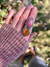 Load image into Gallery viewer, Rhodochrosite + Amber Ring ~ Finished in Size/Band Choice
